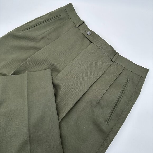Alfani Men's 100% Wool Pleated Front Straight Dress Pant, Size W34 x L31, Olive - Picture 1 of 12